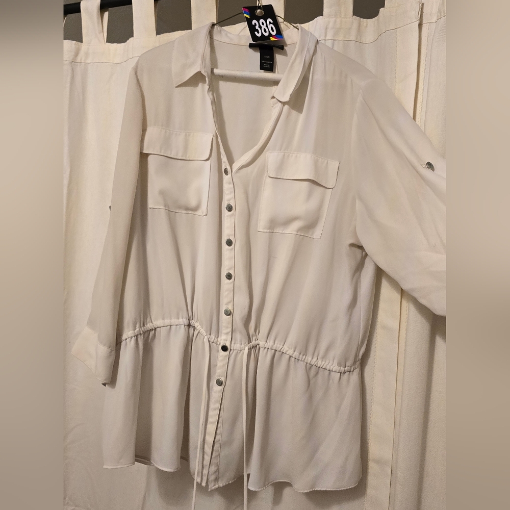 #386 lane bryant off white drawstring blouse